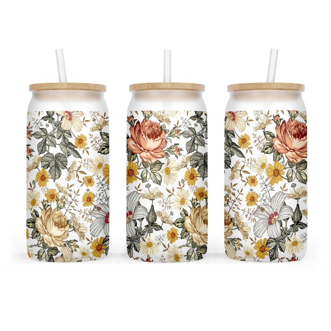 FROSTED FLORALS 20 OZ GLASSWARE
