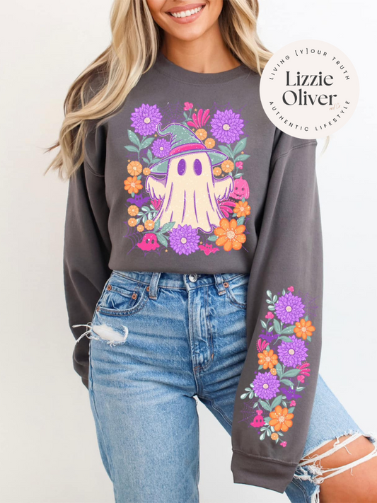 Ghost Flower + Sleeve Design Comfort Colors® Crewneck Sweatshirt