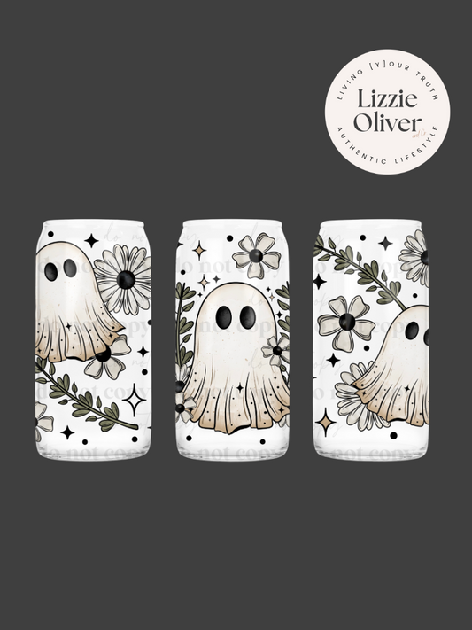 Boho Floral Ghost 16 oz Glass Can