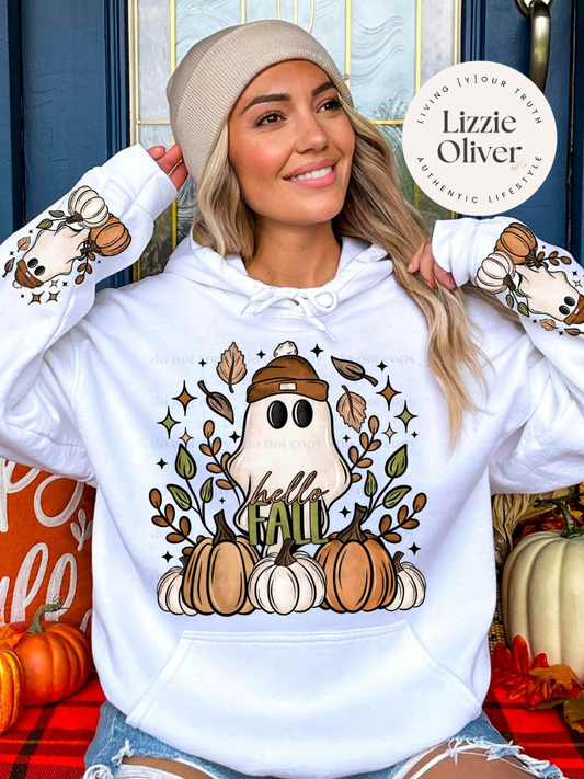 Fall Ghostie + Sleeve Design Comfort Colors® Pullover Hoodie