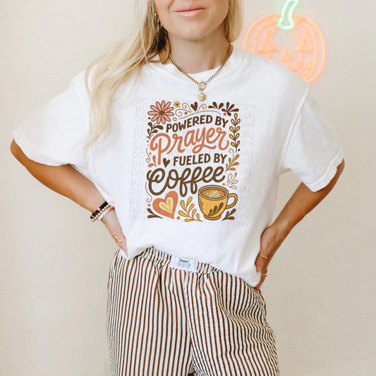 Powered by Prayer Fueled by Coffee Comfort Colors® T-Shirt