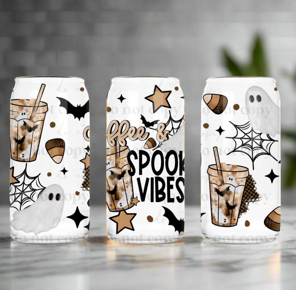 Coffee and Spooky Vibes 16 oz Glass
