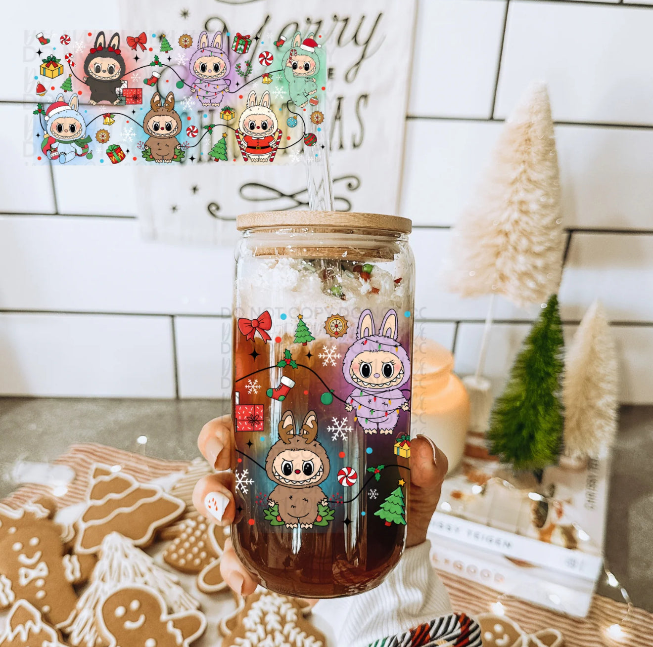 Labubu Christmas 16 oz Glass