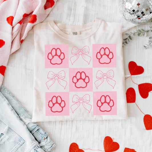 Dog/Cat Paws + Bows Pink