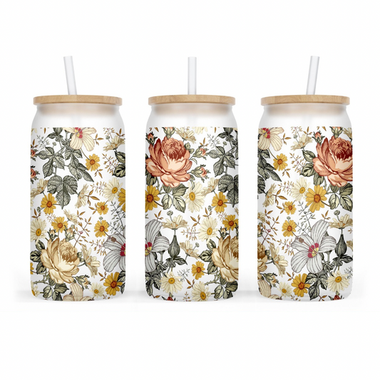 FROSTED FLORALS 20 OZ GLASSWARE
