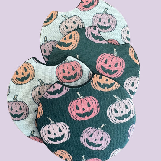 Retro Colorful Jack-O-Lantern Car Coasters (Set of 2)